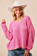 BiBi V-Neck Sweater with Colorful Trim