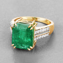 IGI Certified 8.49 Carat Genuine Zambian Emerald and White Diamond 14K Yellow Gold Ring