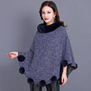 Women's Brown Mid-length Furry Ball Shawl Cape With Outerwear