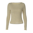 Stylish Crew-neck Long-sleeve Striped Slim-fit Top