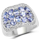 2.62 Carat Genuine Tanzanite and White Topaz .925 Sterling Silver Ring