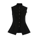 Designer-style Small Stand-up Collar Buttoned Sleeveless Vest