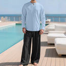 Buttoned Long Sleeve Robe And Straight-leg Pants Mens Suit