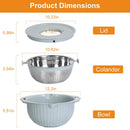 Multifunctional Mixing Bowl with Lid Set 3 Replaceable Graters Food Strainer and Colander Fruit Vegetable Washing Basket Stainless Steel