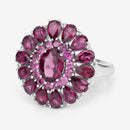 6.19 Carat Genuine Rhodolite and White Topaz .925 Sterling Silver Ring