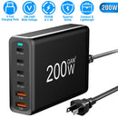 200W Fast Wall Charger with 6 Charging Ports Desktop USB Charging Station PD45W 2.4A GaN Power Adapter Fit for IOSPhone 14 13 12 11 Samsung S22 S21 Sw