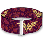 Cinch Waist Belt - Wonder Woman Logo Floral Collage Purple Pinks Gold