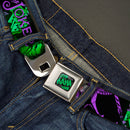 HAHA Stacked Full Color Black Gray Green Seatbelt Belt - THE JOKER Card Flipping Poses Black/Greens/Purples Webbing