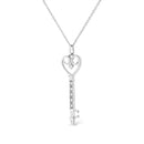 .925 Sterling Silver Pave and Bezel-Set Diamond Accent Key 18" Heart and Lock Pendant Necklace (K-L Color, I1-I2 Clarity)