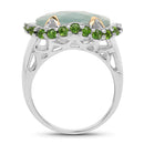 Two Tone Plated 9.12 Carat Genuine Milky Aquamarine and Chrome Diopside .925 Sterling Silver Ring