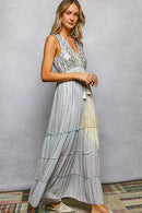 POL Deep V Sleeveless Cotton Bohemian Tiered Maxi Dress