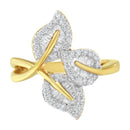 10k Yellow and White Gold 1/2 Cttw Baguette and Round Diamond Bypass Triple Leaf Ring (I-J Color, I1-I2 Clarity) - Size 7