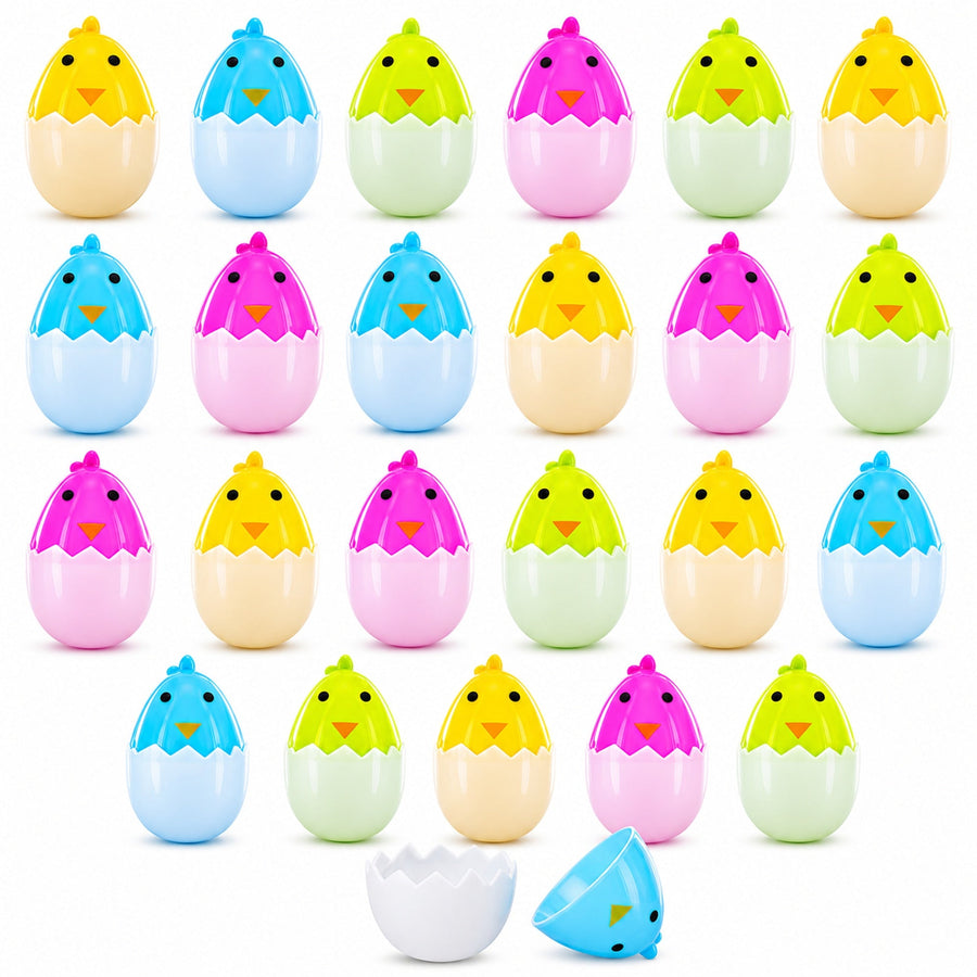 Set of 24 Assorted Colorful Chick Plastic Easter Eggs