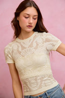 SO ME Floral Perforated Seamless Active Short Sleeve Top
