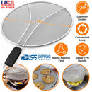Grease Splatter ScreenÊ13in Stainless Steel Fine Mesh Splash Mesh Shield Hot Oil Stopper w/ Resting Feet For Frying Pan Cooking Woks Skillets Pots Pan