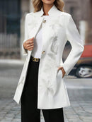Elegant Embroidered Womens Suit With A Mandarin Collar And Pockets
