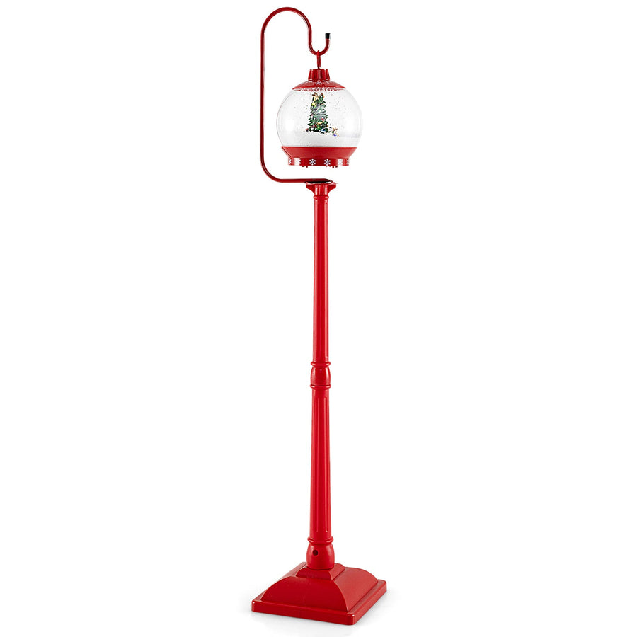 68 Inch Festive Musical Christmas Street Lamp Post with Snow Globe Lantern-Red