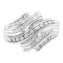10K White Gold Round and Baguette Cut Diamond Channel Ring (3/4 Cttw, H-I Color, SI2-I1 Clarity) - Size 7