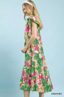 Umgee Mix Bold Floral Tiered Midi Dress