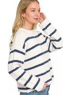 Zenana Wool Blend Striped Sweater