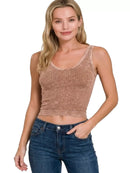 Zenana Washed Ribbed Seamless Cropped V-neck Tank Top