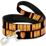 Dog Leash - Iron Man Face/I AM IRON MAN Black/Yellow Glow