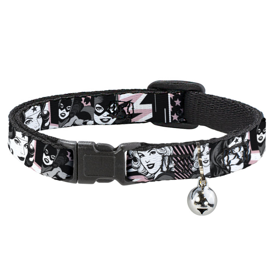 Cat Collar Breakaway - Batgirl Wonder Woman Supergirl Retro Panels Black Pink White