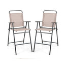 Set of 2 Patio Folding Bar-Height Chairs with Armrests and Quick-Drying Seat-Beige