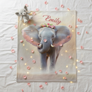 Personalized Elephant Blanket with Name | Floral Crown Design | Custom Gift for Girls, Women & Elephant Lovers