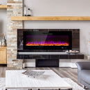50/60 Inch Wall Mounted Recessed Electric Fireplace with Decorative Crystal and Log