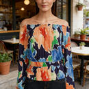 Ralph Lauren Floral Womens Multicolor Ruffle Peplum Off the Shoulder top, size M