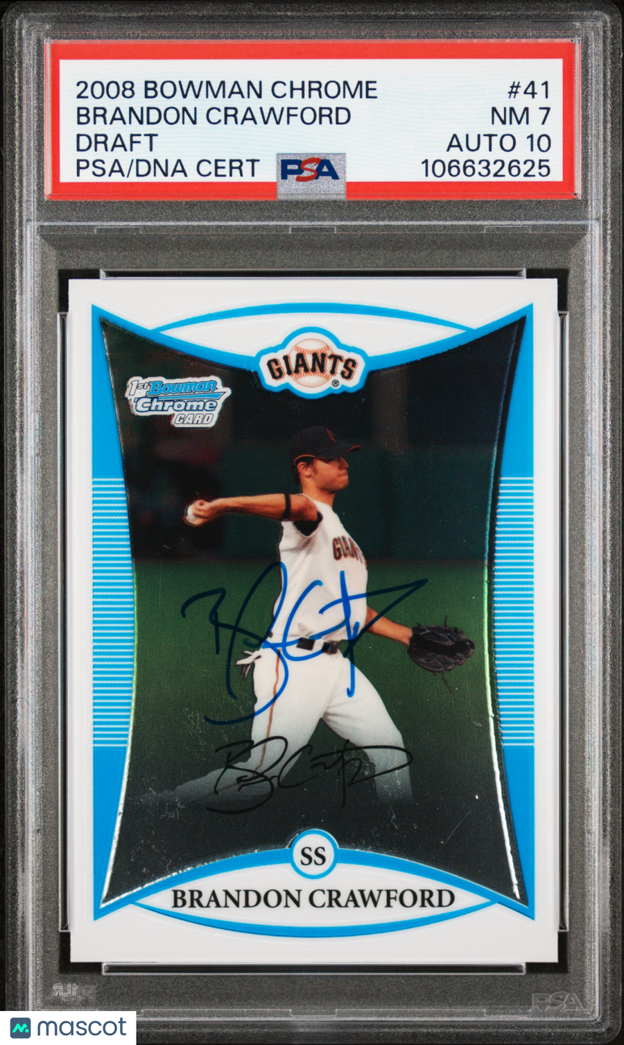 2008 Bowman Chrome Draft #41 Brandon Crawford signed card PSA 7 Auto 10