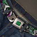 HAHA Stacked Full Color Black Gray Green Seatbelt Belt - The Joker 4-Poses/Joker Card HAHA/Smile/BANG! Grays/Greens/Purples Webbing