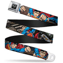 Superman Black Silver Seatbelt Belt - Superman Metropolis Face-Off Webbing