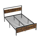 King Metal Bed Frame Industrial Platform Bed with Wooden Headboard