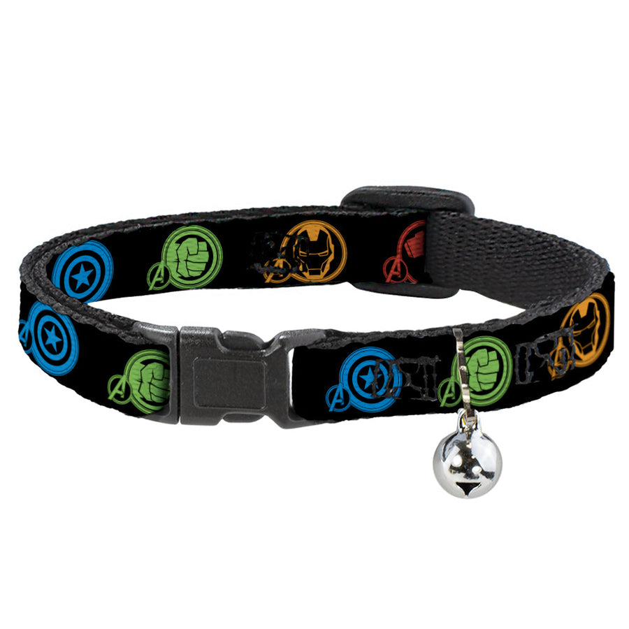 MARVEL AVENGERS Cat Collar Breakaway - Marvel Avengers Superhero Logos Black Multi Color