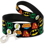 Dog Leash - Justice League Superhero Logos CLOSE-UP Black