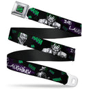 HAHA Stacked Full Color Black Gray Green Seatbelt Belt - Joker DIE LAUGHING! HAHA Black/Purple/Green Webbing