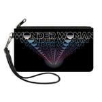 Canvas Zipper Wallet - SMALL - WONDER WOMAN 1984 Text Infinity Repeat Black White Blues Pinks