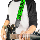 Guitar Strap - Question Mark Scattered Lime Green Black