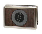 Business Card Holder - LARGE - Flash Logo Marquetry Black Walnut Metal