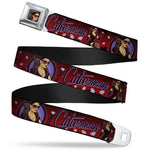 CATWOMAN Bombshell Face CLOSE-UP Full Color Red Seatbelt Belt - CATWOMAN Bombshell Pose/Diamonds Red/Purple/Black Webbing