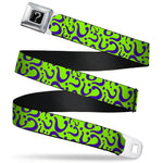 Riddler "?" Black Silver Seatbelt Belt - Question Mark Scattered Lime Green/Purple Webbing