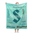 Your Letter & Name, Personalized Name Blanket, Soft Flannel Fleece Throw, Mint Green Navy