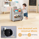 Kids Wooden Bookshelf with Universal Wheels