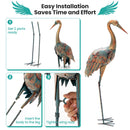 Set of 2 Crane Garden Statues Standing Metal Crane Sculptures Bird