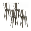Set of 4 Bar Height Chairs Stackable Metal Bar Stools with Removable Backrest