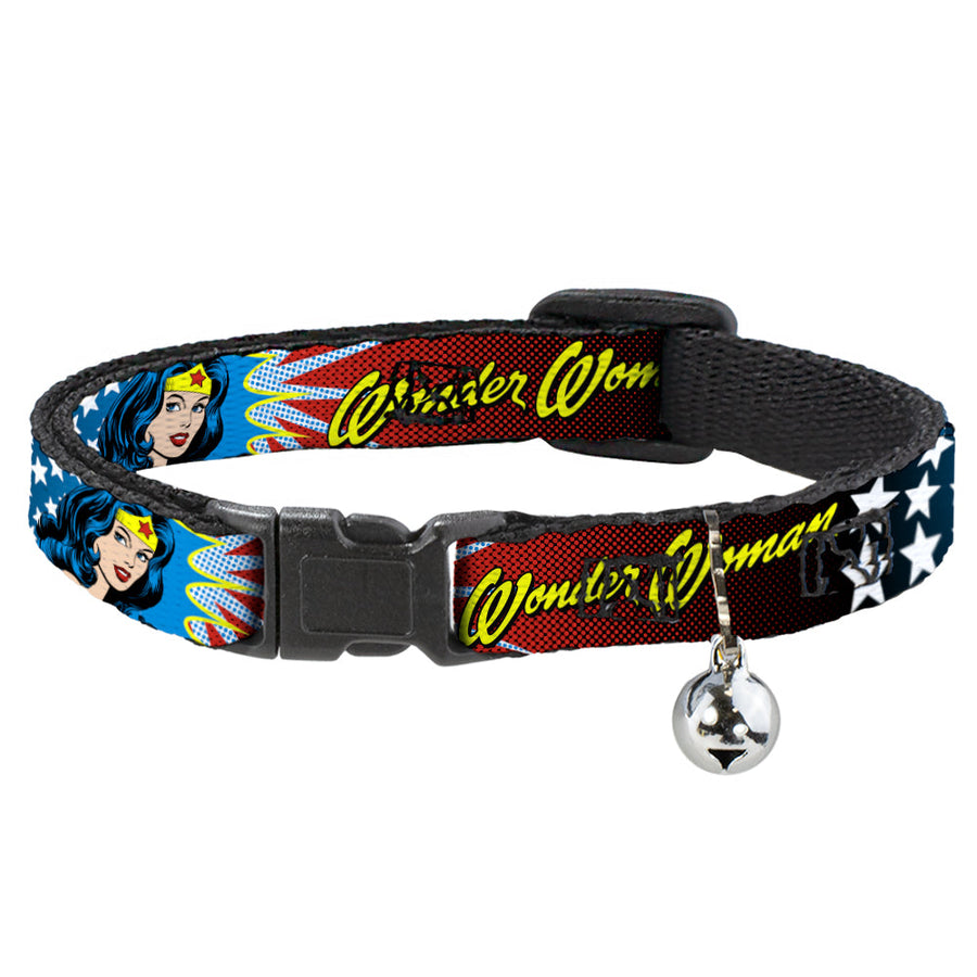 Cat Collar Breakaway - Wonder Woman Face w Stars