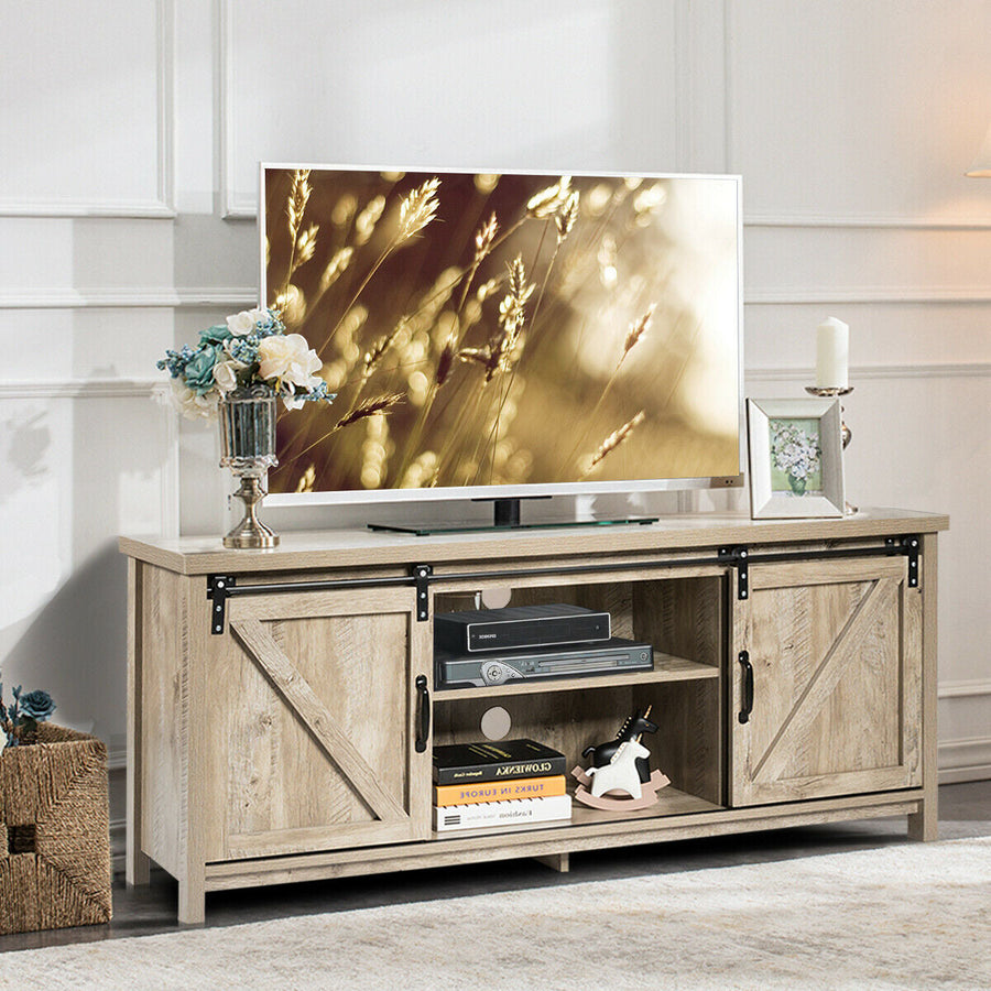 TV Stand Media Center Console Cabinet with Sliding Barn Door