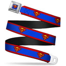 Superman Full Color Blue Seatbelt Belt - Superman Shield/Stripe Red/Blue Webbing